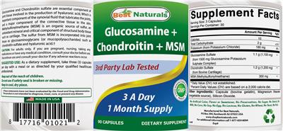Photo of the Best Naturals Glucosamine + Chondroitin + MSM label