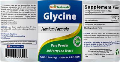 Photo of the Best Naturals Glycine Pure Powder label