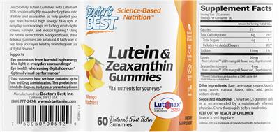 Photo of the Doctor's Best Lutein & Zeaxanthin Gummies Mango Madness label