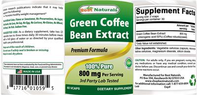 Photo of the Best Naturals Green Coffee Bean Extract 800 mg label