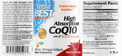 Photo of the Doctor's Best High Absorption CoQ10 300 mg label