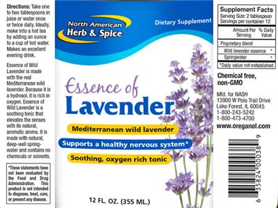 Photo of the North American Herb & Spice Essence of Lavender label