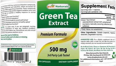 Photo of the Best Naturals Green Tea Extract 500 mg label