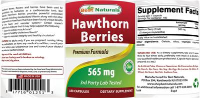Photo of the Best Naturals Hawthorn Berries 565 mg label
