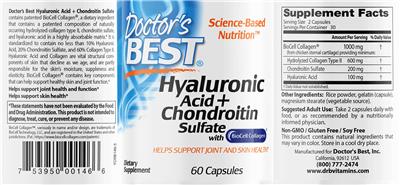 Photo of the Doctor's Best Hyaluronic Acid + Chondroitin Sulfate label