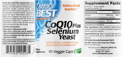 Photo of the Doctor's Best CoQ10 Plus Selenium Yeast label