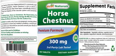 Photo of the Best Naturals Horse Chestnut 300 mg label