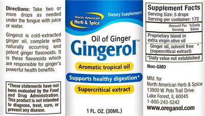 Photo of the North American Herb & Spice Gingerol label