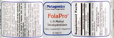 Photo of the Metagenics FolaPro label