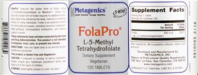 Photo of the Metagenics FolaPro label
