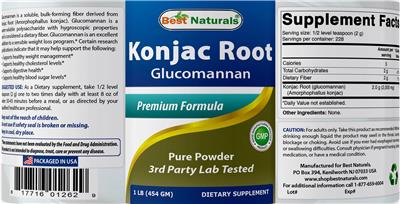 Photo of the Best Naturals Konjac Root Glucomannan Pure Powder label
