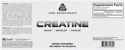 Photo of the Core Nutritionals Creatine label