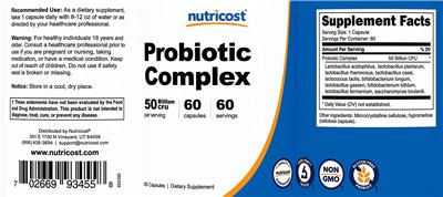 Product label for Probiotic Complex 50 Billion CFU