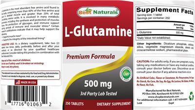 Photo of the Best Naturals L-Glutamine 500 mg label