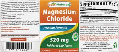 Photo of the Best Naturals Magnesium Chloride 520 mg label