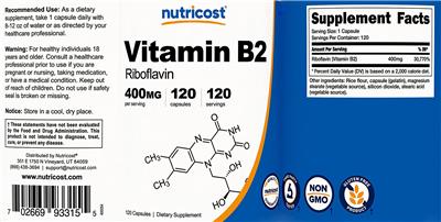 Photo of the Nutricost Vitamin B2 400 mg label