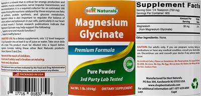Photo of the Best Naturals Magnesium Glycinate Pure Powder label