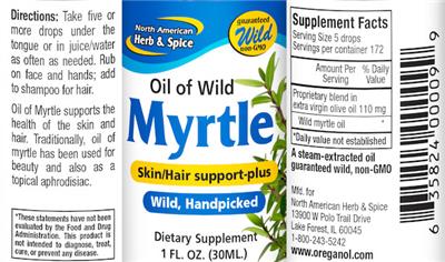 Photo of the North American Herb & Spice Oil of Wild Myrtle label
