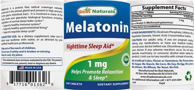Photo of the Best Naturals Melatonin 1 mg label