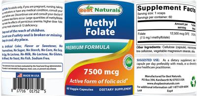 Photo of the Best Naturals Methyl Folat 7500 mcg label