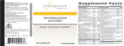 Photo of the Integrative Therapeutics Detoxication Factors label