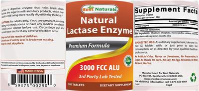 Photo of the Best Naturals Natural Lactase Enzyme 3000 FCC ALU label