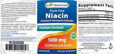 Photo of the Best Naturals Niacin 500 mg label
