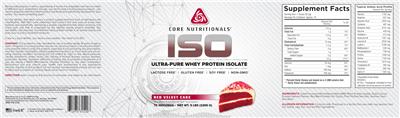Photo of the Core Nutritionals ISO Red Velvet Cake label
