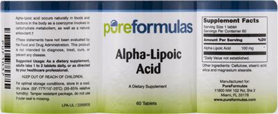 Photo of the PureFormulas Alpha-Lipoic Acid label