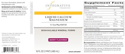Photo of the Integrative Therapeutics Liquid Calcium Magnesium Berry Flavored label