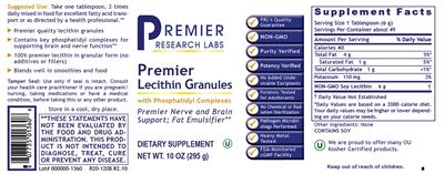 Photo of the Premier Research Labs Premier Lecithin Granules label
