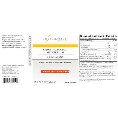 Photo of the Integrative Therapeutics Liquid Calcium Magnesium Orange-Vanilla Flavored label