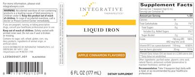 Photo of the Integrative Therapeutics Liquid Iron Apple Cinnamon Flavored label