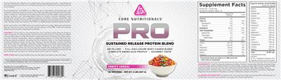 Photo of the Core Nutritionals PRO Fruity Cereal label