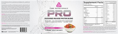Photo of the Core Nutritionals PRO Fruity Cereal label