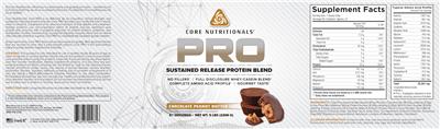 Photo of the Core Nutritionals PRO Chocolate Peanut Butter Cup label