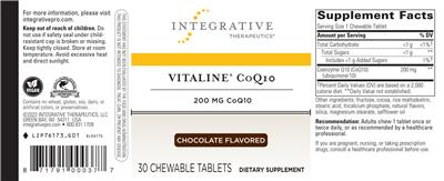 Photo of the Integrative Therapeutics Vitaline CoQ10 200 mg Chocolate Flavored label