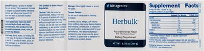 Photo of the Metagenics Herbulk Natural Orange Flavor label