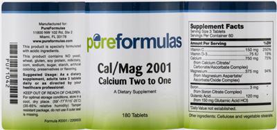 Photo of the PureFormulas Cal/Mag 2001 Calcium Two To One label