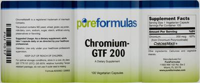 Photo of the PureFormulas Chromium-GTF 200 label