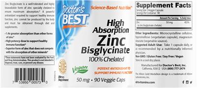 High Absorption Zinc Bisglycinate 50 mg のラベル画像（NIH DSLD）