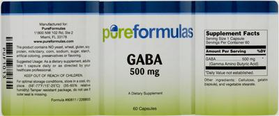Photo of the PureFormulas GABA 500 mg label