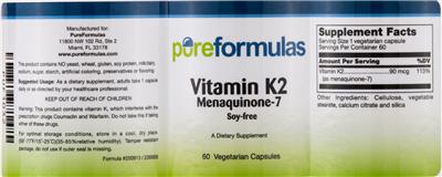 Photo of the PureFormulas Vitamin K2 Menaquinone-7 label
