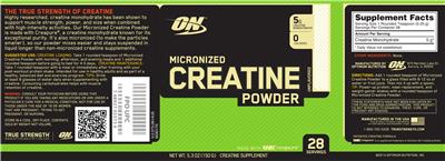 Photo of the ON Optimum Nutrition Micronized Creatine Powder Unflavored label
