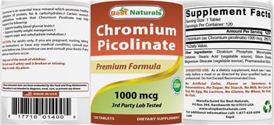 Photo of the Best Naturals Chromium Picolinate 1000 mcg label