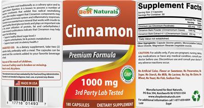Photo of the Best Naturals Cinnamon 1000 mg label