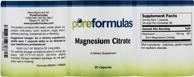 Photo of the PureFormulas Magnesium Citrate label