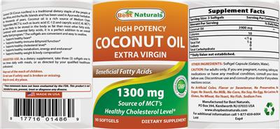 Photo of the Best Naturals Coconut Oil Extra Virgin 1300 mg label
