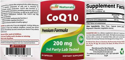 Photo of the Best Naturals CoQ10 200 mg label