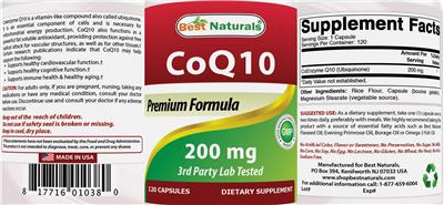 Photo of the Best Naturals CoQ10 200 mg label